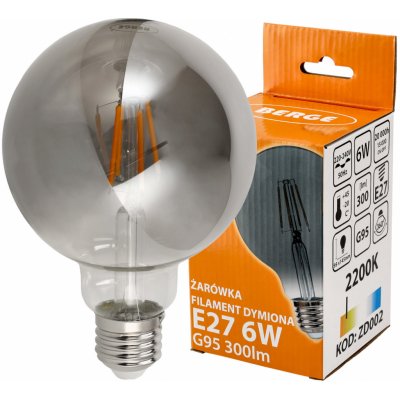 BERGE LED žárovka G95 E27 6W FILAMENT kouřová teplá bílá ZD002 – Zboží Mobilmania