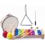 Woody Set muzikální xylofon traingl tamburina maracas 5 ks – Zboží Dáma