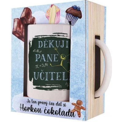 Bohemia Gifts Děkuji pane učiteli keramický hrnek + horká čokoláda 27g dárková sada pro muže 350 ml