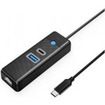 USB rozbočovač Orico PW3UR25-C3, 3 porty: 1x USB-A 3.0, 1x USB-C 3.0, 1x RJ45 2,5G Ethernet, 1 m – černý – Hledejceny.cz