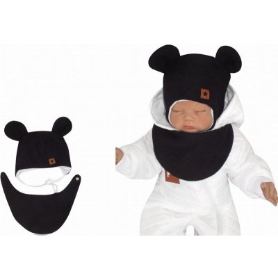 Z&Z Dvouvrstvá pletená čepice na zavazování s šátkem 2v1 Méďa černá – Zboží Dáma