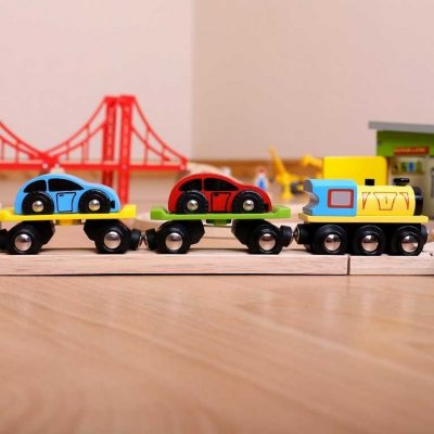 Bigjigs Rail Nákladní vlak s auty a kolejemi – Zboží Mobilmania