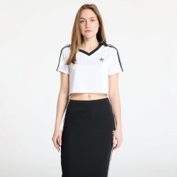 adidas Adicolor Football Jacquard V-Neck Crop Polo Shirt White