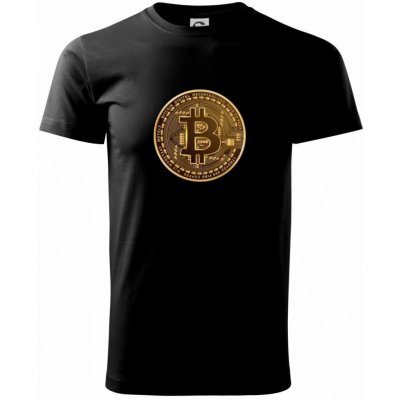 Bitcoin zlatá mince kulatá Klasické pánské triko černá – Zboží Mobilmania