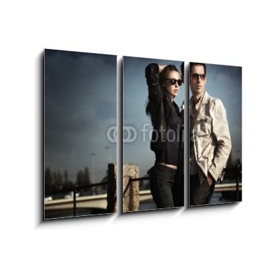 Obraz 3D třídílný - 105 x 70 cm - Attractive young couple wearing sunglasses Atraktivní mladý pár nosí sluneční brýle – Zboží Mobilmania