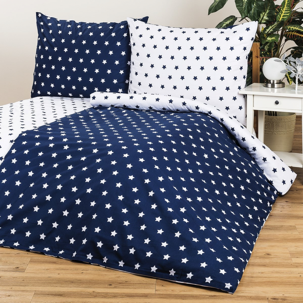 4Home bavlna povlečení Stars Navy blue 200x220 2x70x90