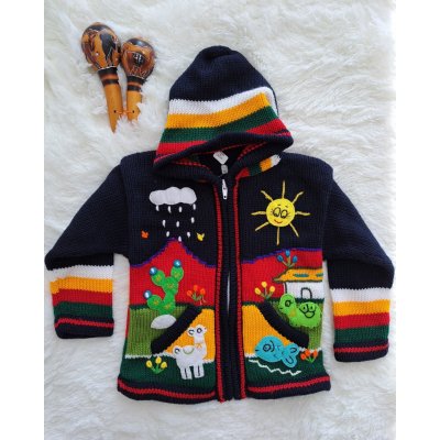 Dětský ručně vyšívaný svetr v Peru modrý černá – Zboží Dáma