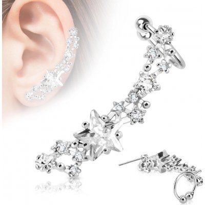 Šperky eshop fake ocelový piercing do ucha stříbrné barvy rhodiovaný třpytivé čiré hvězdičky R05.09 pravý – Hledejceny.cz
