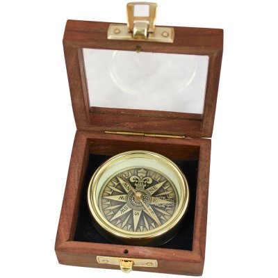 SEA CLUB Kompas mosazný antik 3D s větrnou ružicí v dřevěné krabičce 9382B – Zboží Dáma SEA CLUB Kompas mosazný antik 3D s větrnou ružicí v dřevěné krabičce 9382B – Zboží Dáma