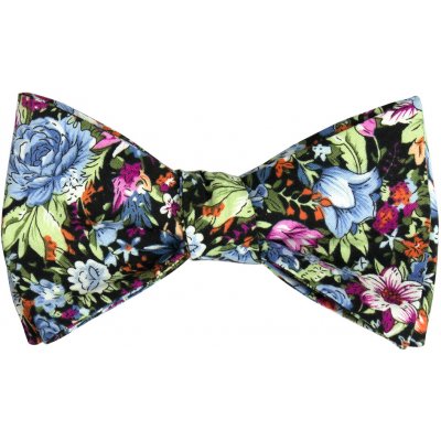 Quentino bavlněný vázací s modro fialovými květy PMVZBA04 černý – Zboží Dáma