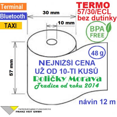 Termo kotouček 57/30/10 BPA 12m bez dutinky (57/30/ECL, 57mm x 12m) Množství: 100 ks kotoučků v kartonu – Zboží Mobilmania