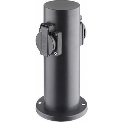 SOLIGHT Zahradní sloupek černý, 2 zásuvky, IP44, 7,5 x 7,5 x 23 cm – Sleviste.cz