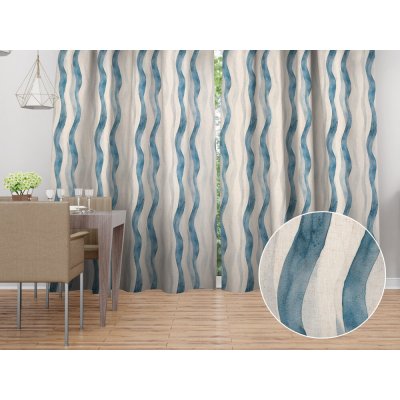 Biante Dekorační závěs Elen PM-129 Modré akvarelové vlny na režném - šířka 140 cm 140x190 cm – Hledejceny.cz