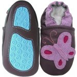 Carozoo Kožené capáčky s gumovou podrážkou motýlek a květiny Fialová – Sleviste.cz