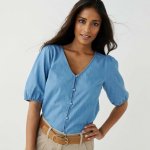 Džínová halenka na knoflíčky sepraná modrá – Zbozi.Blesk.cz