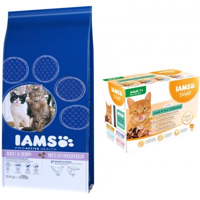 Iams Multi Cat Households s lososem 2 x 15 kg