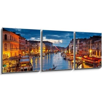 Obraz s hodinami 3D třídílný - 150 x 50 cm - Grand Canal at night, Venice Velký kanál v noci, Benátky – Zboží Mobilmania