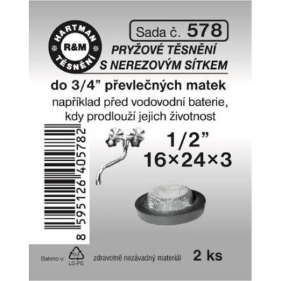 HARTMAN těsnění pryžové s nerezovým sítkem do 3/4" převlečných matic, sada č. 578 – Sleviste.cz