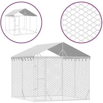 Shumee Venkovní psí kotec se střechou stříbrný 300 x 300 x 250 cm ocel – Zboží Dáma