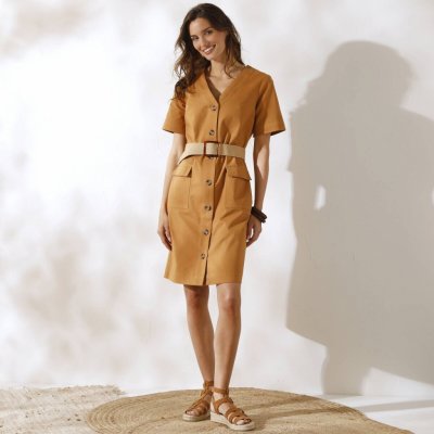 Krátké safari propínací šaty béžová – Sleviste.cz