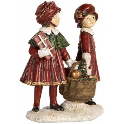 Červeno-zelená vánoční dekorace děti s košíkem dárků - 11*6*12 cm - Clayre & Eef – Hledejceny.cz