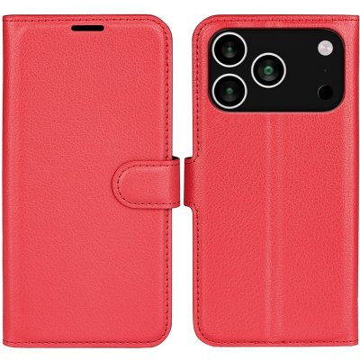 Litchi knížkové pouzdro na iPhone 17 Pro - červený – Zboží Mobilmania