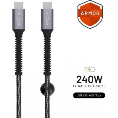 FIXED FIXDA-CC12-GR USB-C/USB-C podpora PD, 1,2m, šedý