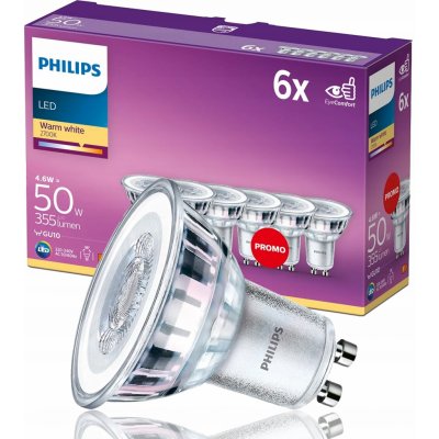 Philips LED žárovka bodová, 4,6W, GU10, teplá bílá, 6ks