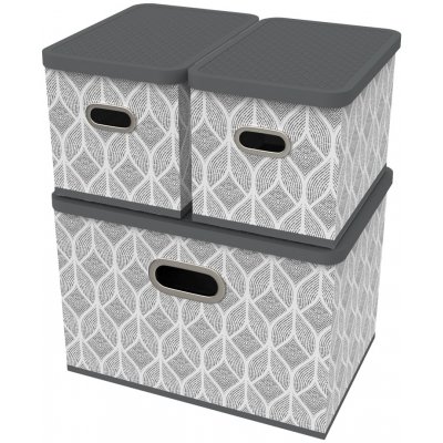 HomeLife Úložný box s víkem sada 3 ks 5105 šedá / bílá – Zboží Mobilmania