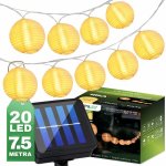 Girlanda solární zahradní 20x LED Ozdobne Lampiony 7.59m Teplá bílá 3000K RISA LUMILED LUMSOL0090 – Zboží Dáma