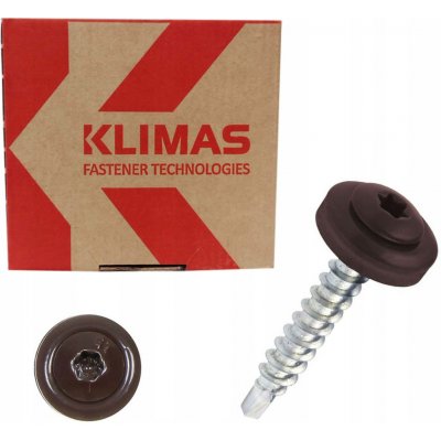 Samořezný střešní farmářský šroub KLIMAS 4,8 x 35 TX RAL 8017 Čokoládově hnědý s podložkou EPDM (250 ks/bal) – HobbyKompas.cz