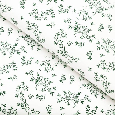 Bavlněná látka/plátno Sandra SA-680 Tmavě zelené kvítí na bílém - šířka 140 cm – Hledejceny.cz