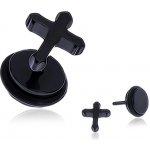 Šperky eshop černý lesklý falešný plug do ucha kříž W22.34 – Sleviste.cz
