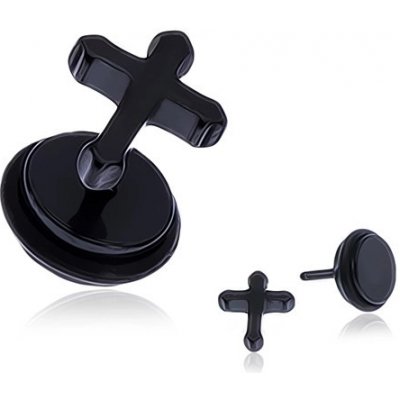 Šperky eshop černý lesklý falešný plug do ucha kříž W22.34 – Sleviste.cz