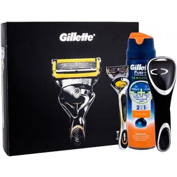 Gillette Fusion Proshield holicí strojek holicí strojek s jednou hlavicí + gel na holení Fusion Proglide Sensitive Active Sport 170 ml + pouzdo na holicí strojek dárková sada