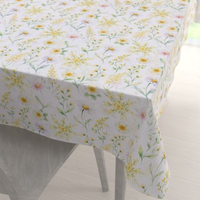 Biante Teflonový obdélníkový ubrus TF-135 Malované žluto-zelené luční kvítí na bílém 140x220 cm – Sleviste.cz