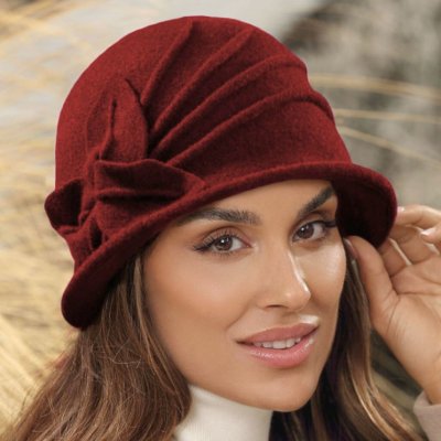 Krumlovanka dámský zimní klobouk s květem W-0639/144 vínový – Zboží Dáma