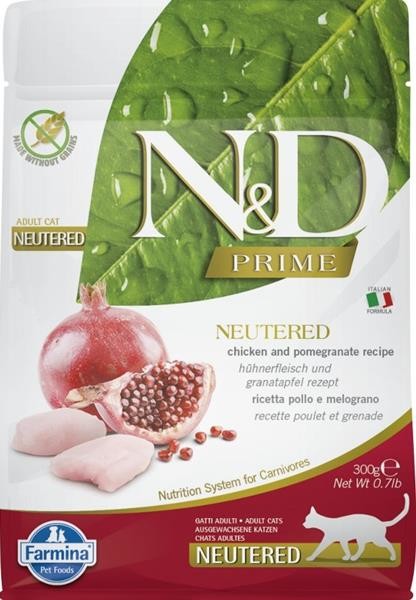 N&D PRIME kočka Grain Free Neutered Chicken & Pomegranate 0,3 kg