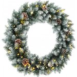 HOMCOM Vánoční věnec 60 cm Osvětlený věnec na dveře s 50 LED Šišky Umělý sníh na Vánoce Adventní dveře – Hledejceny.cz