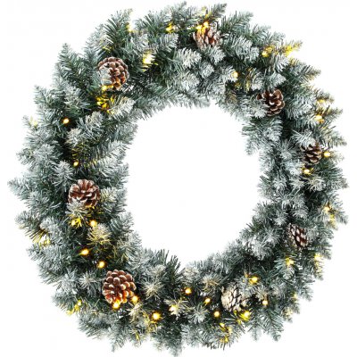HOMCOM Vánoční věnec 60 cm Osvětlený věnec na dveře s 50 LED Šišky Umělý sníh na Vánoce Adventní dveře – Hledejceny.cz