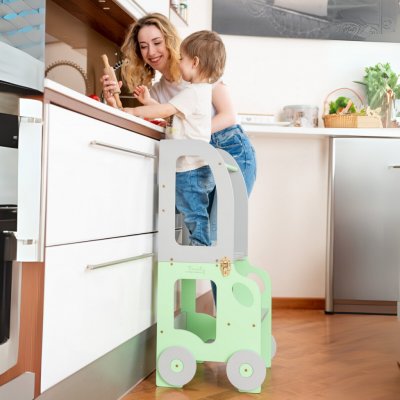 Family scl Montessori učící věž s motivem auta 3v1 Zelená Šedá – Zboží Dáma