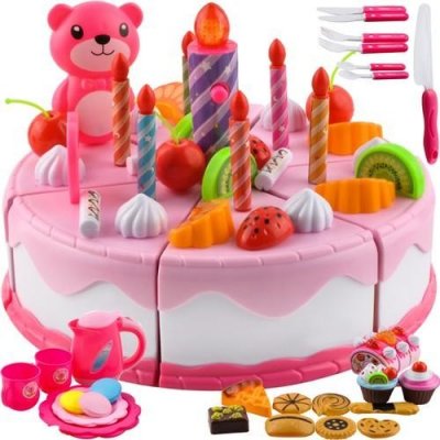 Kruzzel Dětský plastový narozeninový dort růžový 80 dílů