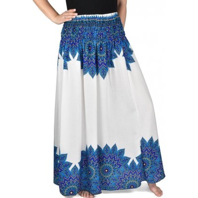 Dlouhá sukně KAMON mandaly, bílá s modrou Varianta A (pruh nahoře) – Zboží Mobilmania