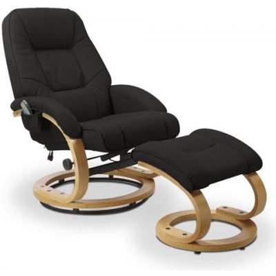 Halmar Masážní křeslo Matador s podnožkou černá / přírodní dřevo – Zboží Dáma
