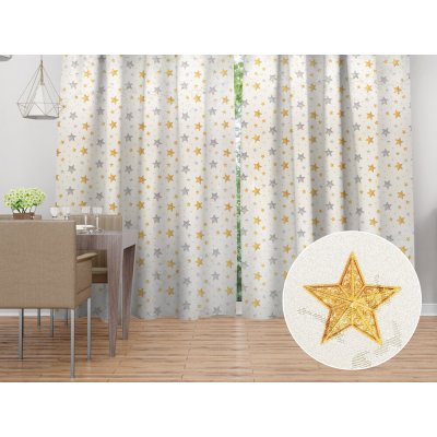 Biante Luxusní vánoční závěs Parma PM-139 Stříbrno-zlaté hvězdičky na stříbrno-krémovém 145x170 cm – Hledejceny.cz