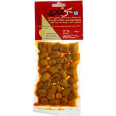 Ilida Olivy zelené bez pecky s mletou chilli paprikou 100 g – Sleviste.cz