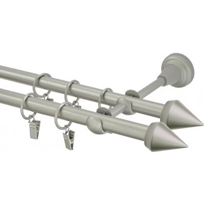 GARNÝŽE-HEBR Garnýž Hrot double matná stříbrná dvojitá 280 cm – HobbyKompas.cz