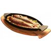 Pánev LAVA Metal Litinová pánev ryba s dřevěným podstavce 20 x 32 cm