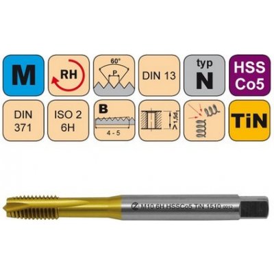 NÁSTROJE CZ Závitník strojní M8 ISO3 HSSE TiN DIN 371 B - 1510 - CZZ1510-M8-ISO3 – Hledejceny.cz