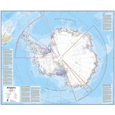 Maps International Antarktida - nástěnná mapa 120 x 100 cm Varianta: bez rámu v tubusu, Provedení: laminovaná mapa v lištách